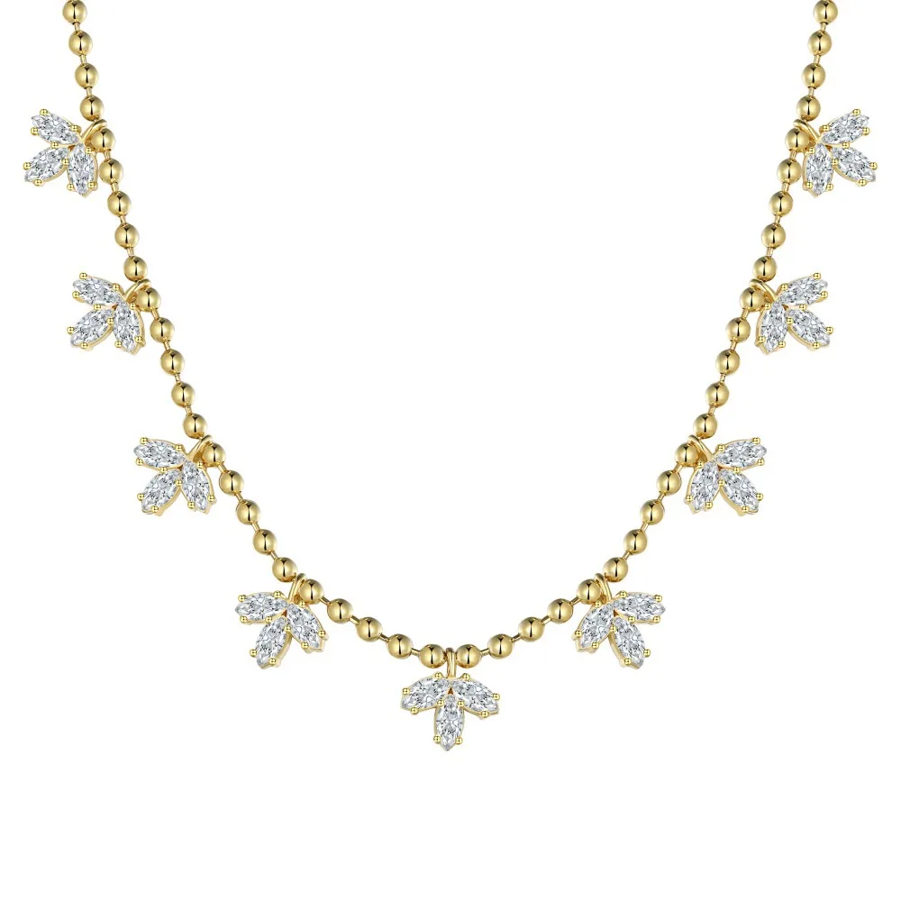 French New S925 Silver Necklace Women's Gold Row Diamond Maple Leaf Zircon Inlaid Wedding Feast Design Sense Necklace