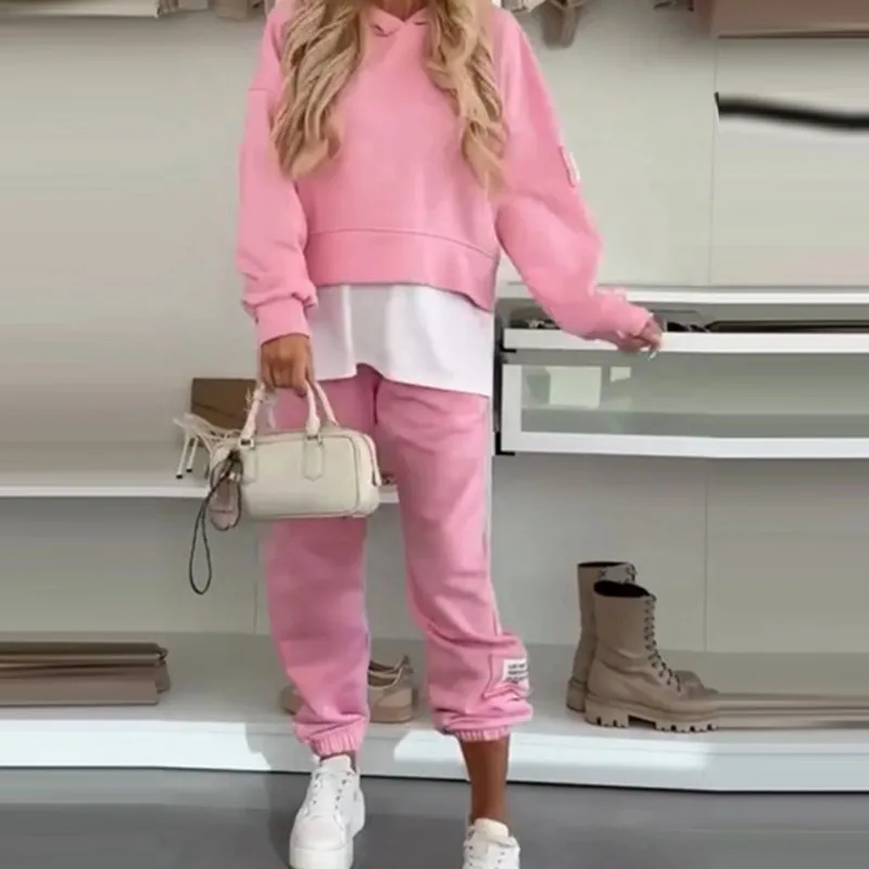 

Leisure Loose Women's Sportwear Sets Autumn Winter New Long Sleeve Outfits Fashion Contrast Color Hoodies Sweatshirts&Pants Sets