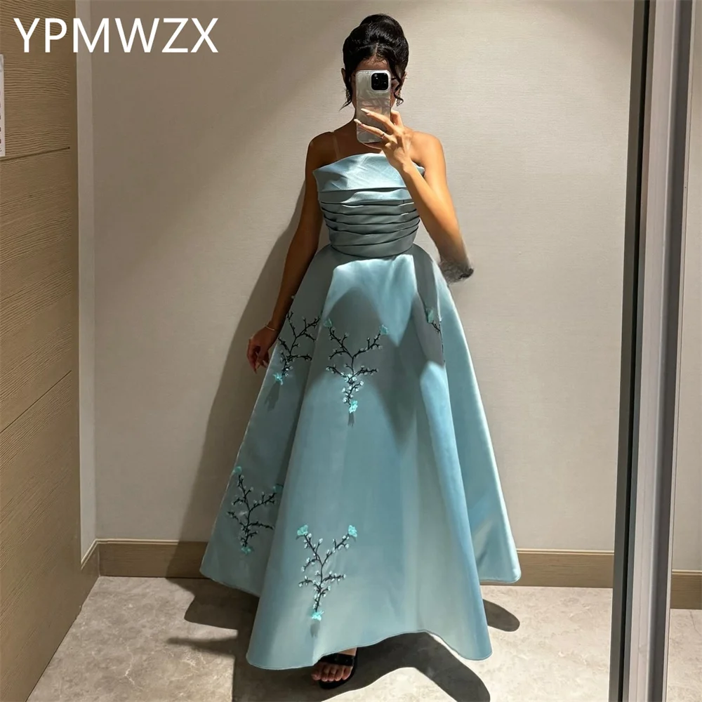 

Customized Prom Gown Formal Women Party Occasion YPMWZX Strapless A-line Floor Length Skirts Draped Applique Bespoke Dr