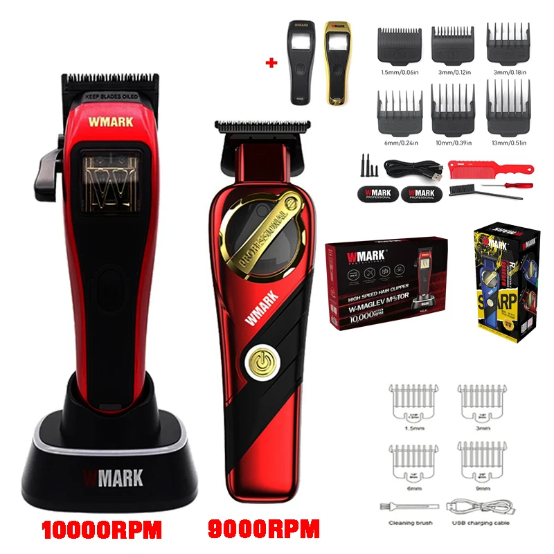 WMARK Men Professional Hair Clipper Trimmer Set 10000RPM Professional Magnetic Levitation Hair Clipper 9000RPM DLC Blade Trimmer