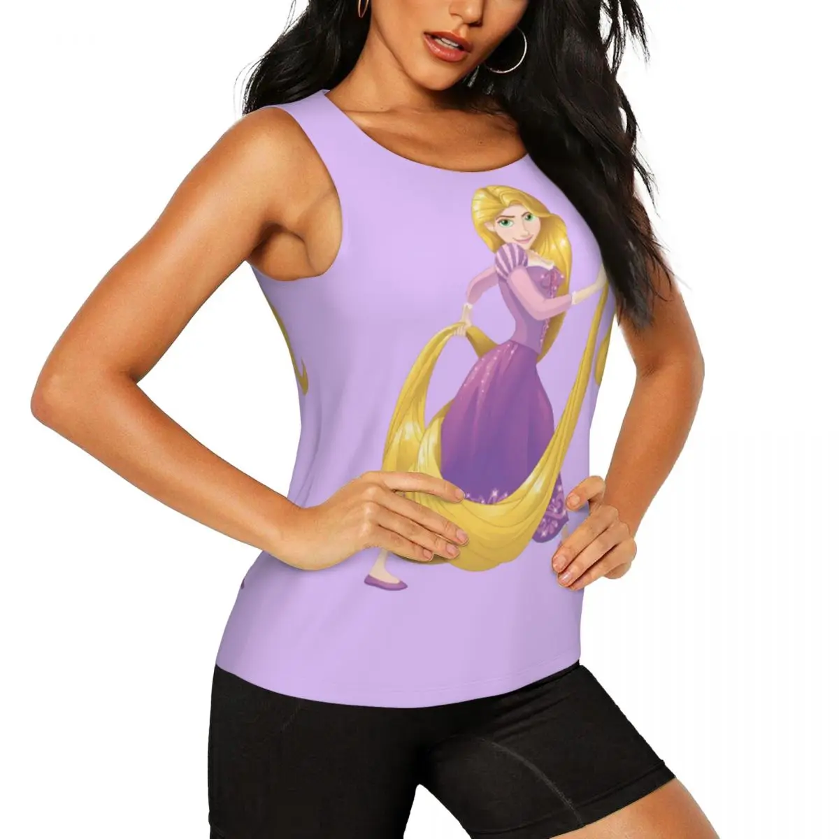 Custom Movie Tangled Cartoon Pattern Workout Tank Tops Women Cool-Dry Sleeveless Yoga Shirts