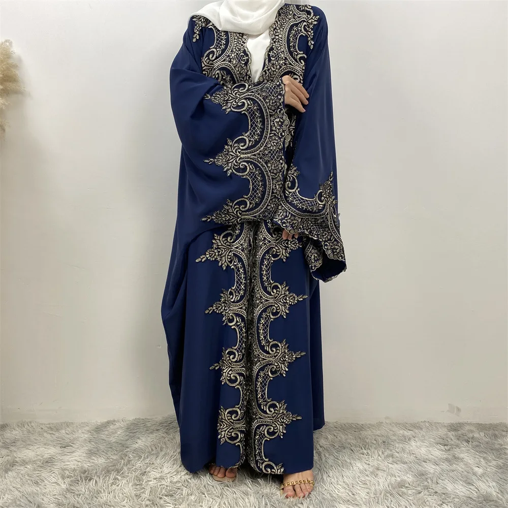 

Summer Nida Lace Flower Edge Long Sleeves Bat Sleeve Abaya Dubai Luxury 2024 Islam Muslim Kaftan Modest Dress For Women Kebaya