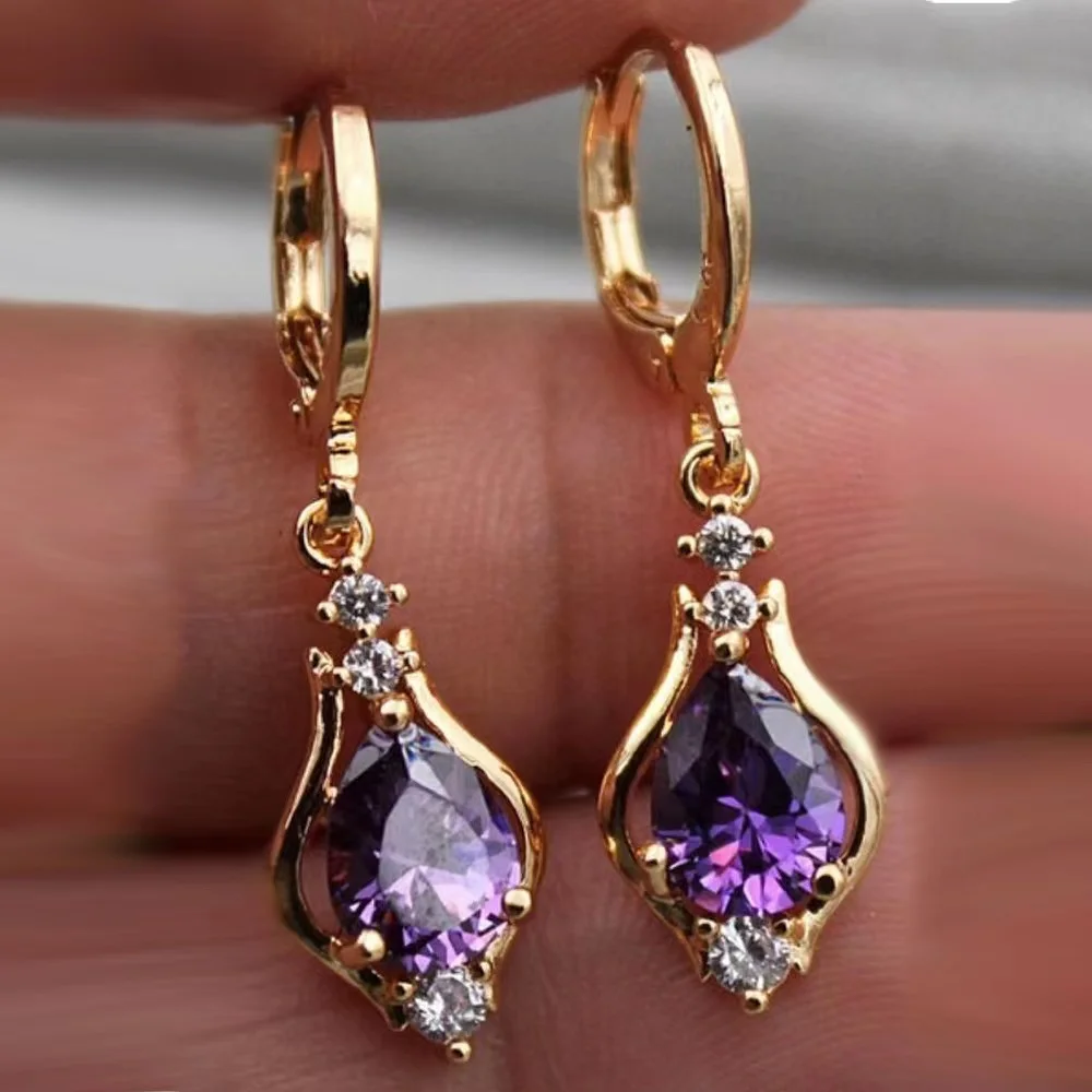 Luxury Temperament Drop-shaped Ntural Gemstone  Popular Jewelry Diamond-set Zircon Dangle Earrings For Women Gift