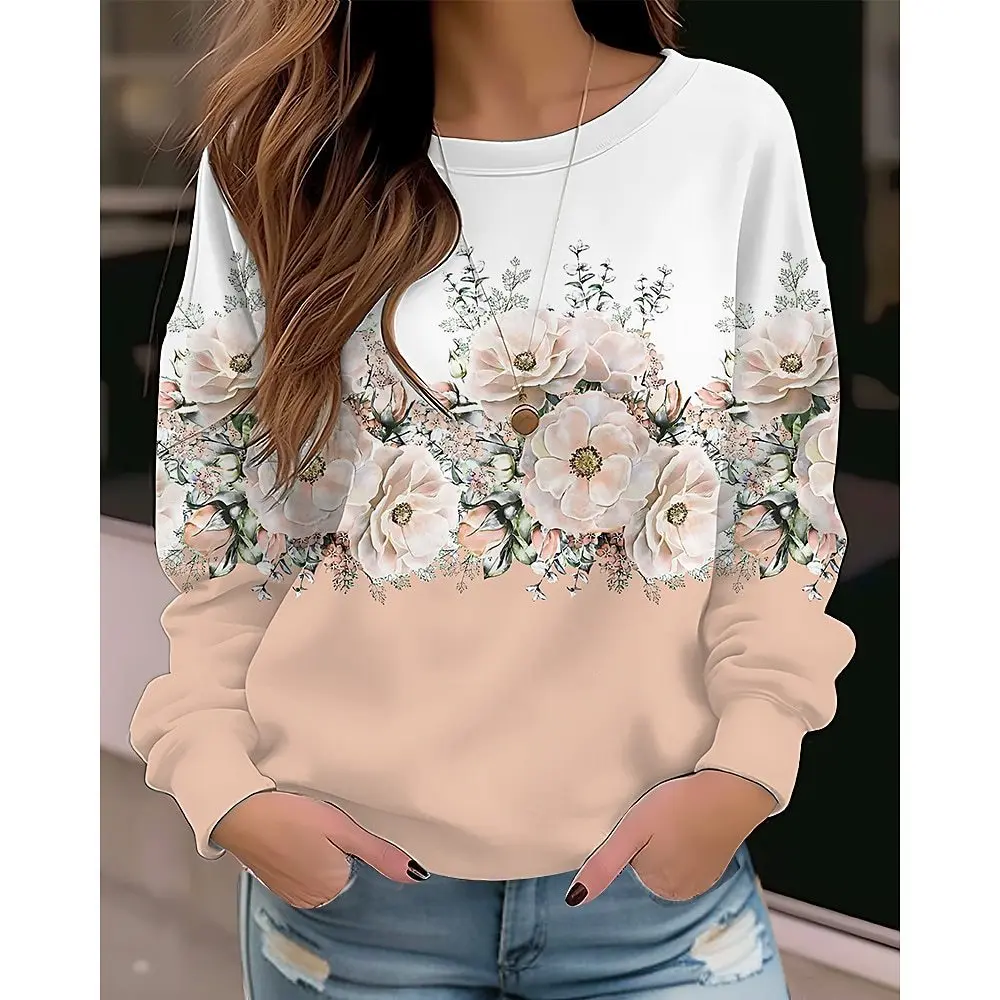 Autumn and winter new European and American women's hoodies, sportswear, fresh floral 3D printed long sleeved clothes