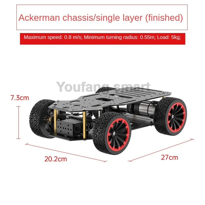 5KG Load Assembled Metal Ackerman Robot Car Chassis with Dual Encoder Motor Front Wheel Servo Steering ROS Robot Programmab Base