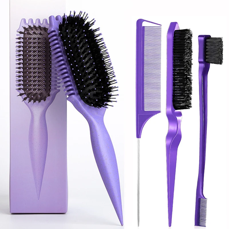 

Curl Defining Brush, Curly Hair Brush Products With 3 Pcs Slick Back Hair Brush Set Bristle Brush Edge Control Teasing Comb