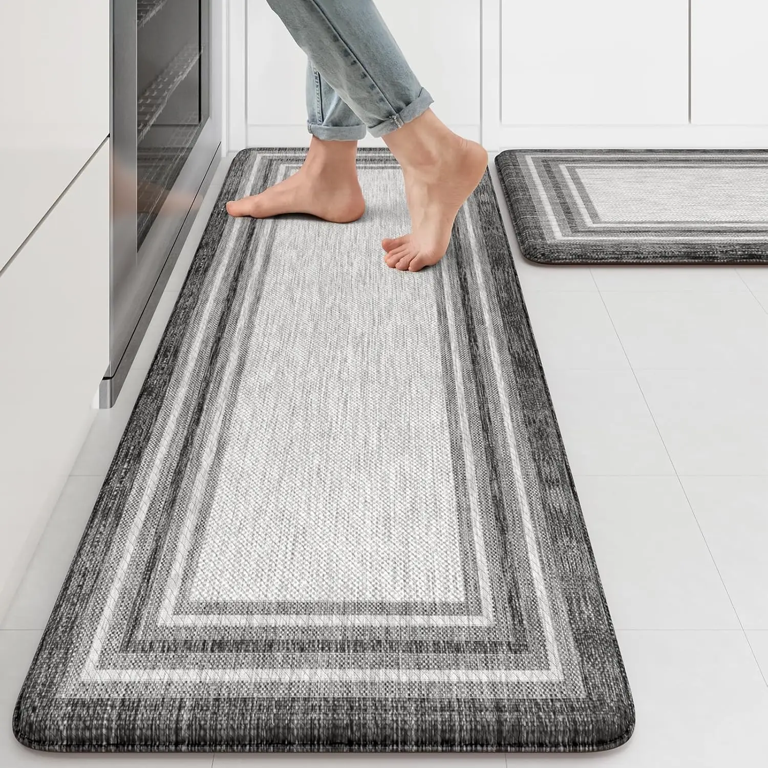 

Kitchen floor mat, 17 inches x 47 inches+17 inches x 29 inches, waterproof, used for laundry, sink, desk, gray