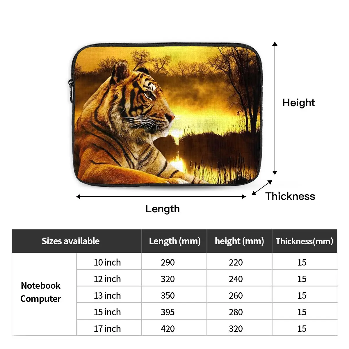 Tiger And Sunset Notebook Laptop Bag Case Pouch For Macbook Air Pro Tablet Shockproof Case Bag
