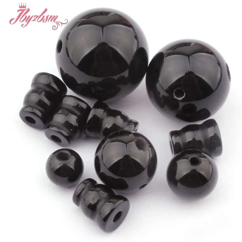 Natural Black Agate Round Pagoda Tibet Guru Spacer Stone Beads 1Set For DIY Bracelet Jewelry Making 8/10/12/14mm - Image 3