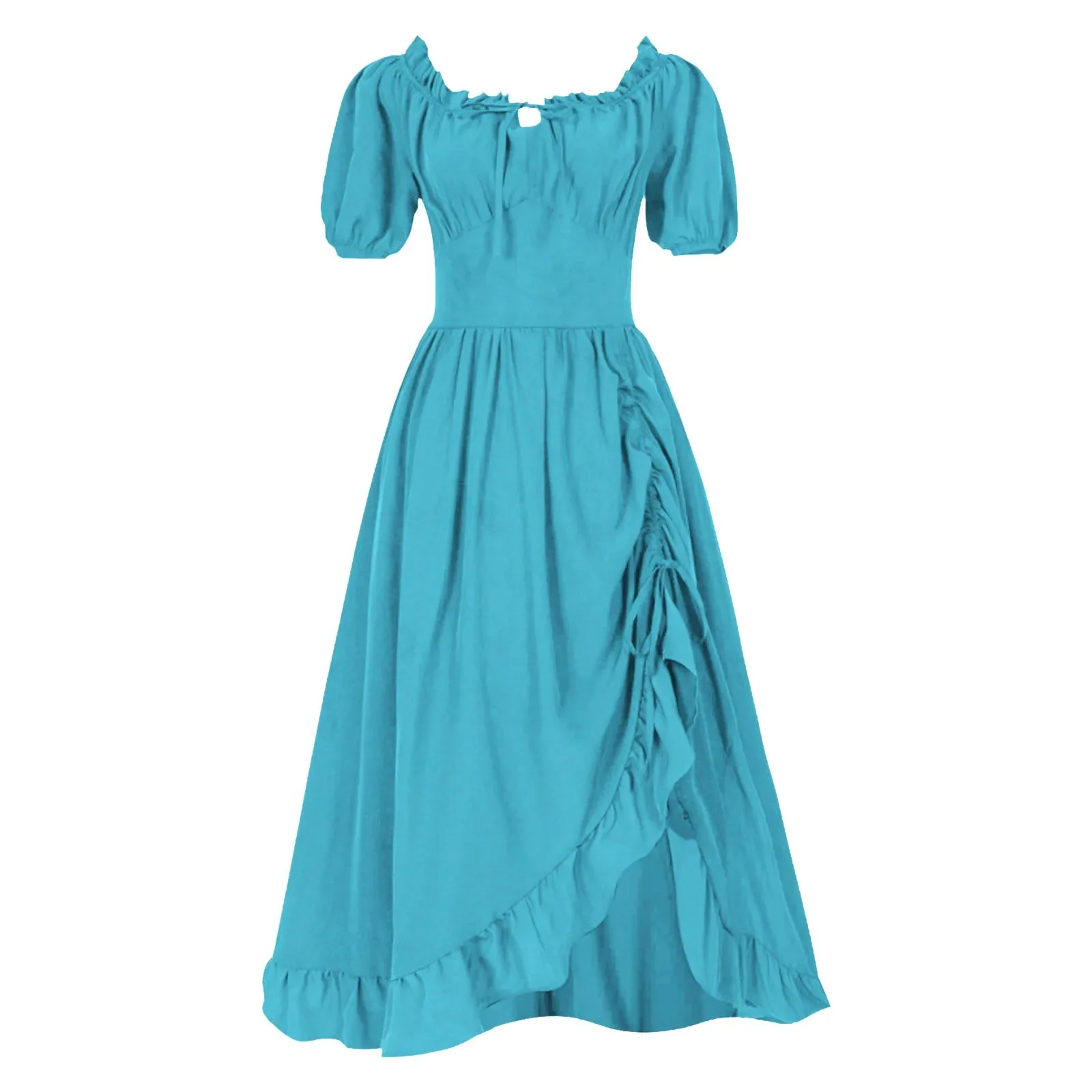 Vestidos vintage femininos renascentistas, bainha irregular com babados, manga curta, gola quadrada, linha a, fantasia medieval, vestido de halloween