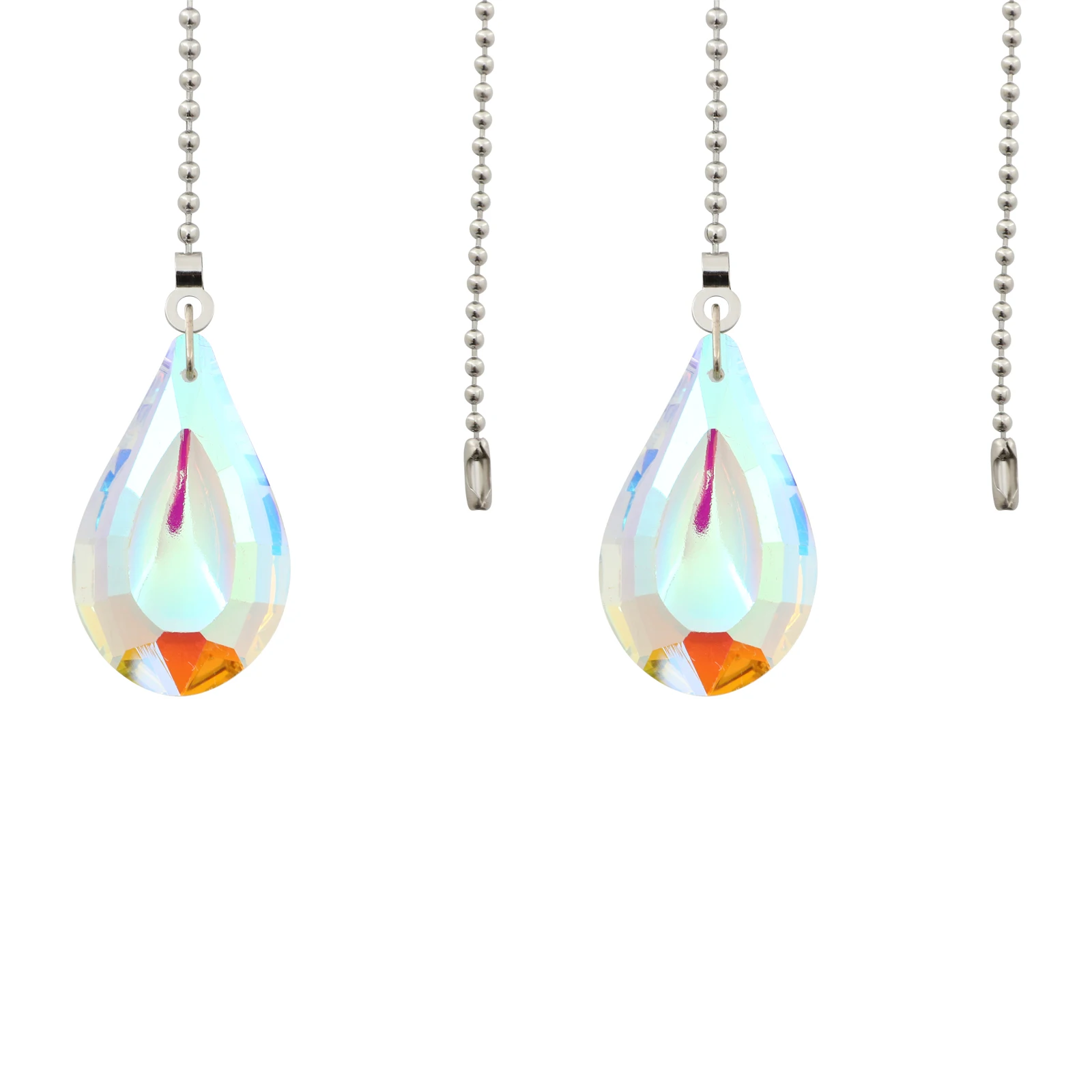 2Pc Crystal AB Coating Pendant with Pull Chain Extender Rainbow Maker Sunshine Catcher for Ceiling Fan Light Windows Pull Handle