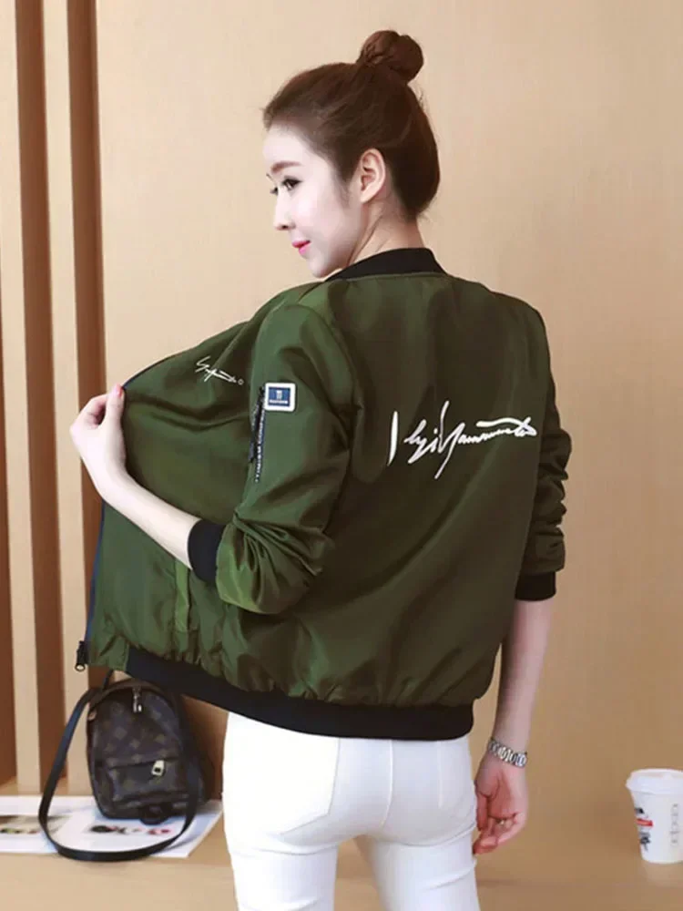 Spring Autumn Women\'s Jacket Baseball Uniform Coats Korean Style Double-Sided Wearable Tops YQ059