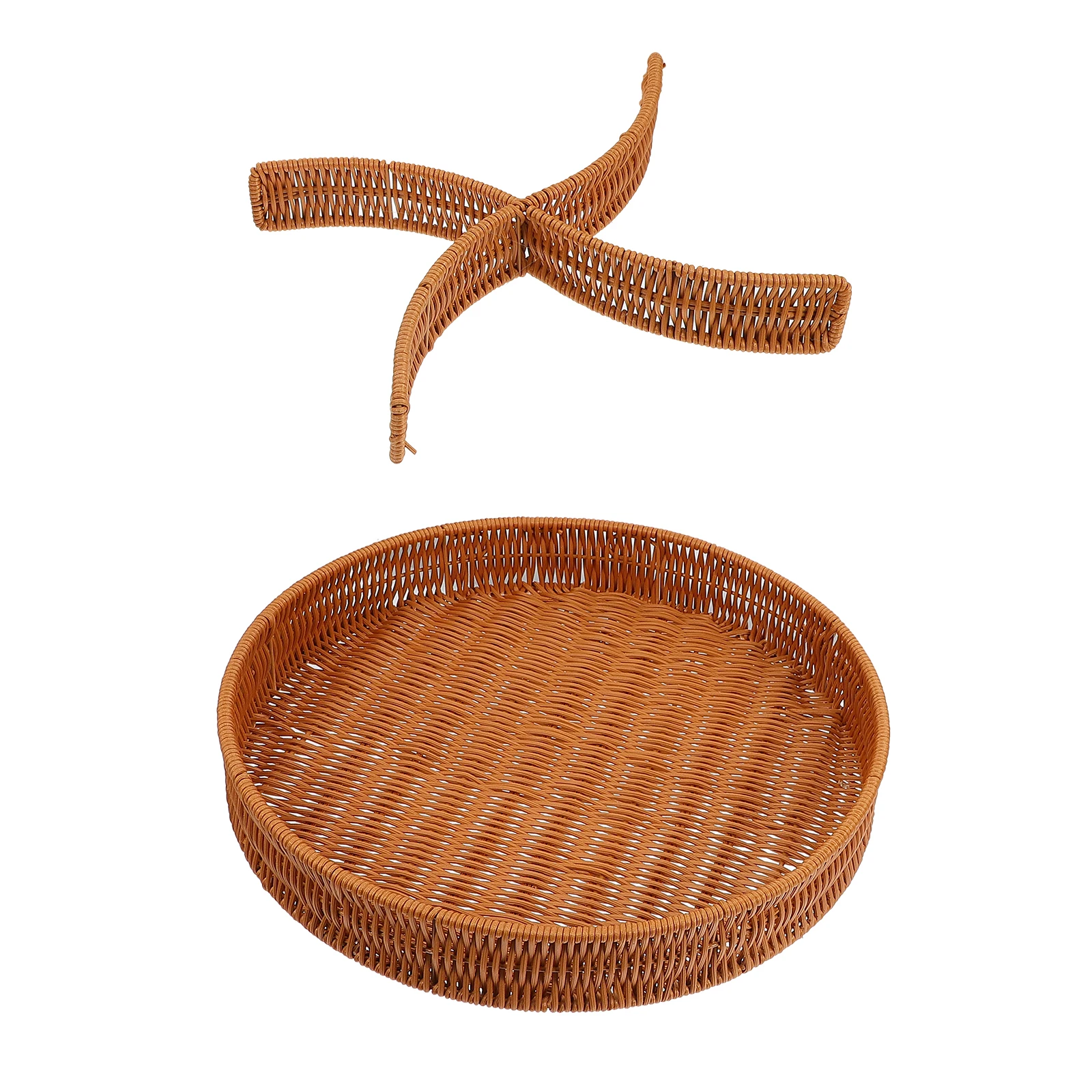 

Woven Snack Basket Round Fake Rattan Dried Fruit Baskets Brown 28cm Diameter Divided Storage Holder Picnic Camping Outdoor