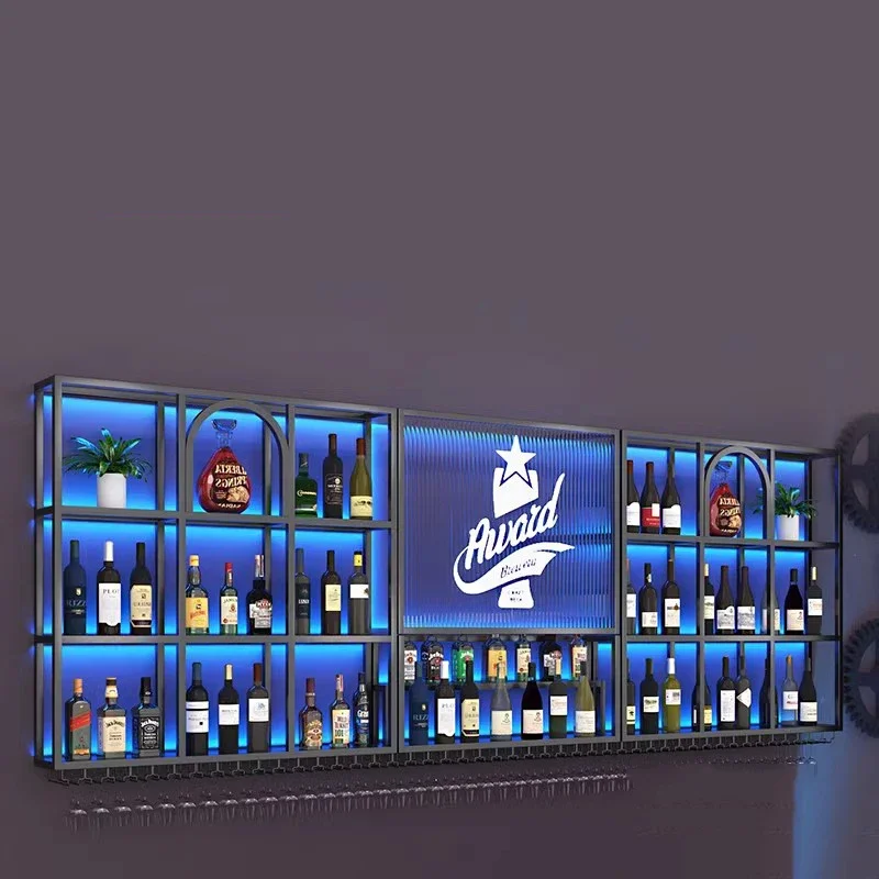 Gabinete de Bar grande de montaje en pared, organizador de Diseño de Arte de lujo moderno, marco de Metal, estante de vino Industrial, muebles de almacenamiento