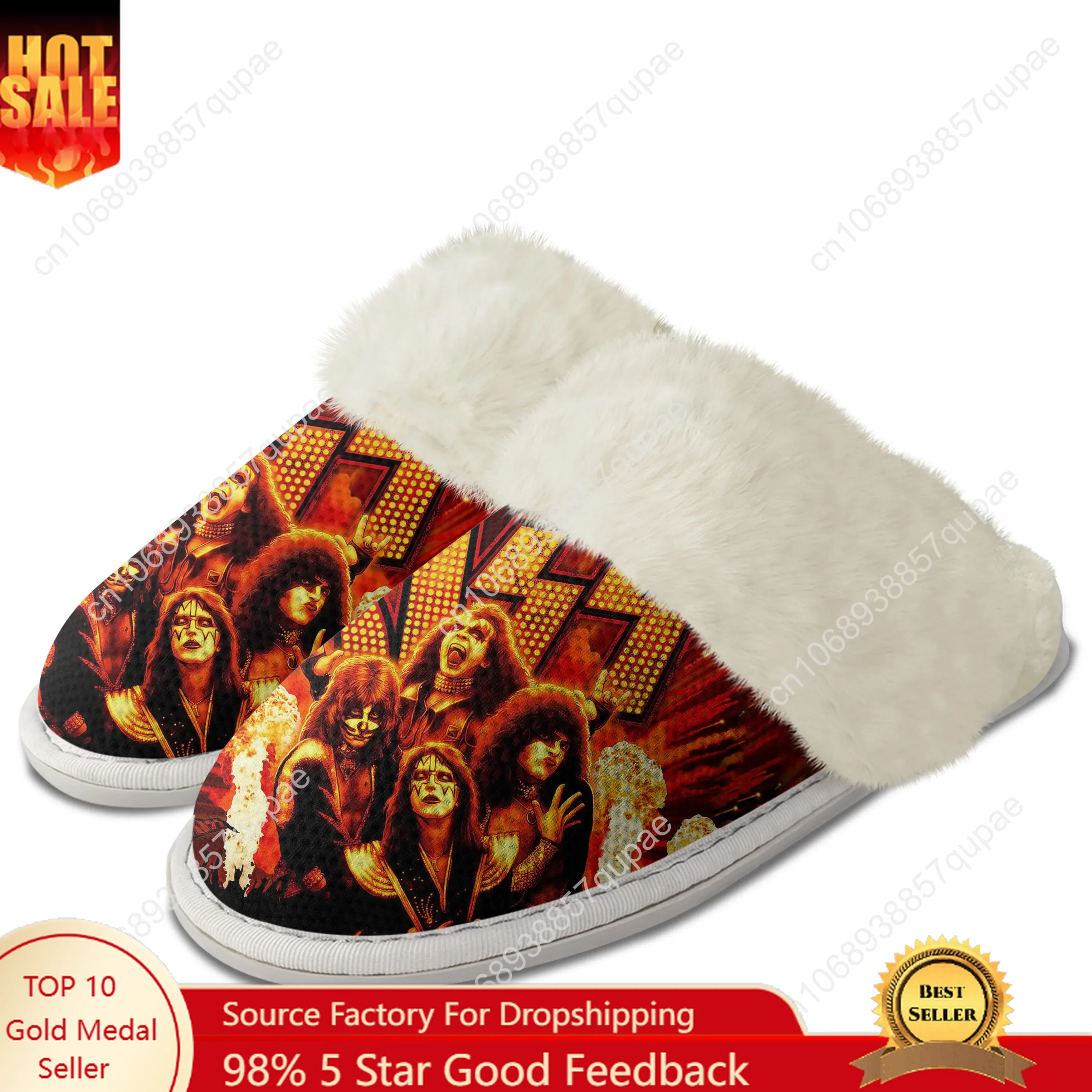 

Heavy Metal Rock Band Kiss Plush Slippers Keep Warm Shoes Mens Womens Home Cotton Bedroom Customized Thermal Lightweight Slipper