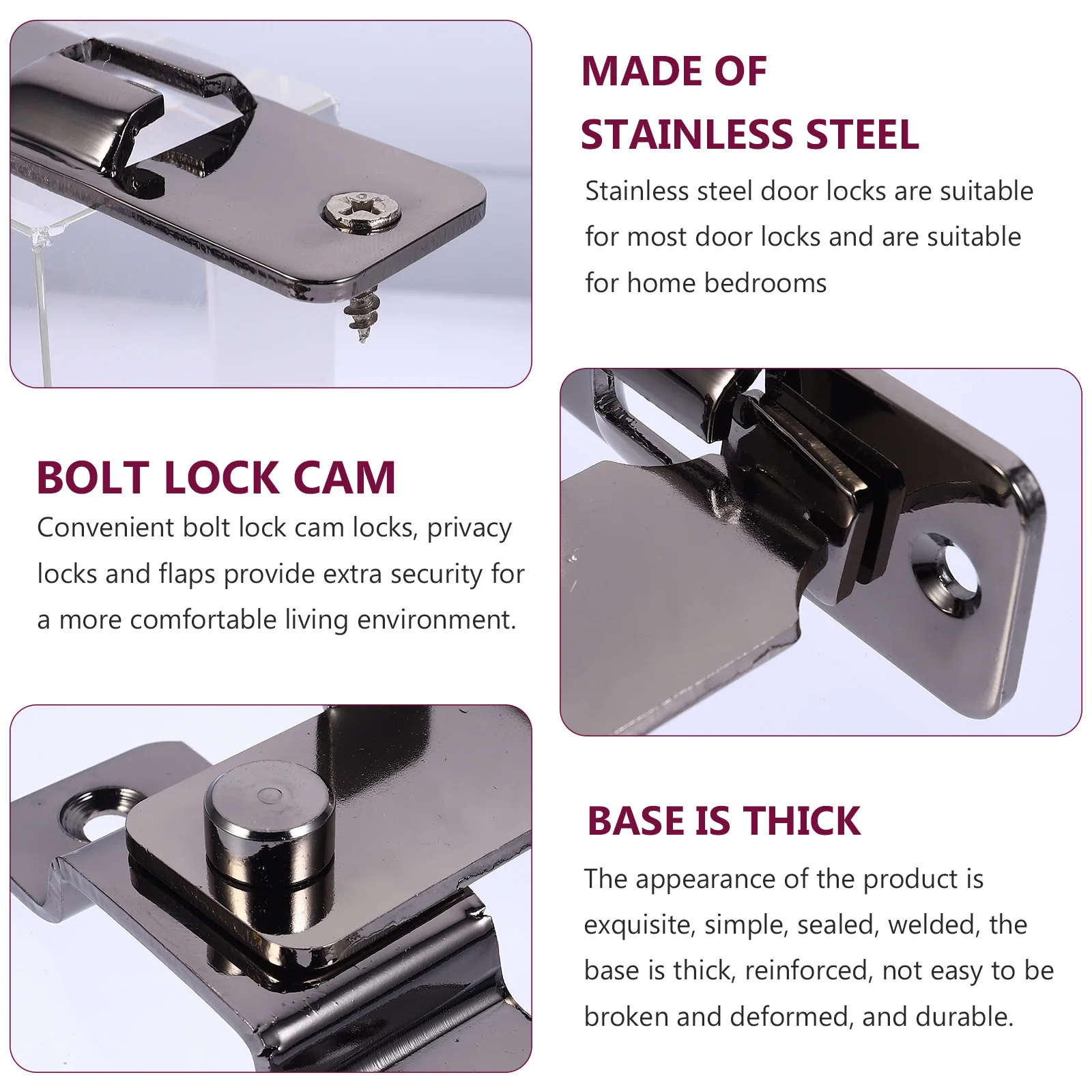 

1Pcs Door Lock Bolt Stainless Steel 90 Degree Latch Lock for Sliding Doors Bedrooms Garages Cabinets Durable Corrosion Resistant