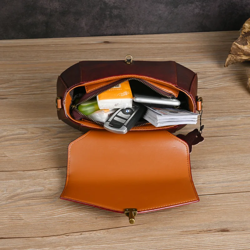 Echt Lederen Dames Schoudertas Vintage Koeienhuid Messenger Bag Mode Handtas Hoogwaardige Vrouwelijke Crossbody Tassen