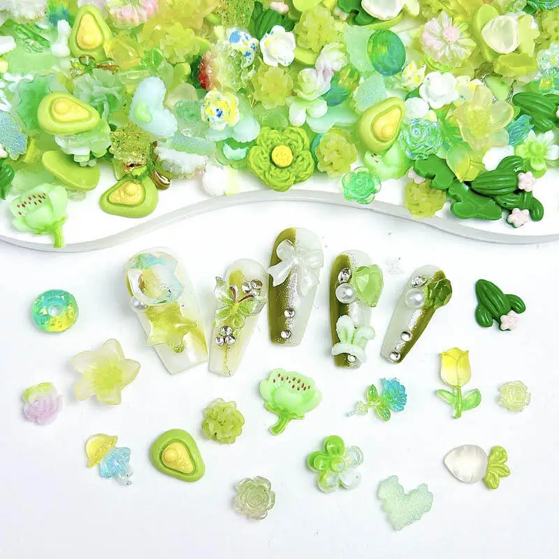 50PCS Multicolor Mixed Bows Flowers Nal Charms Cartoon Bear Claw Simulatied Fruit Nail Art Decoration for Making DIY Nail Crafts