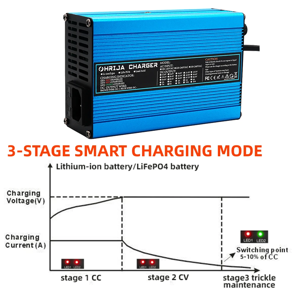 54.6v 5a Charger Smart Aluminum Case Is Suitable For 13s 48.1V Outdoor Lithium Ion Battery Car Balance Car Safe And Stable 48V