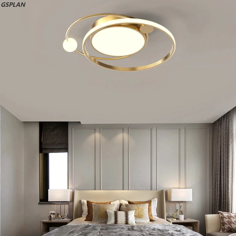 Neuer Ring rundes Gold einfaches Design Fernbedienung Licht moderne LED Kronleuchter für Schlafzimmer Wohnzimmer Küche Studie Decken leuchte