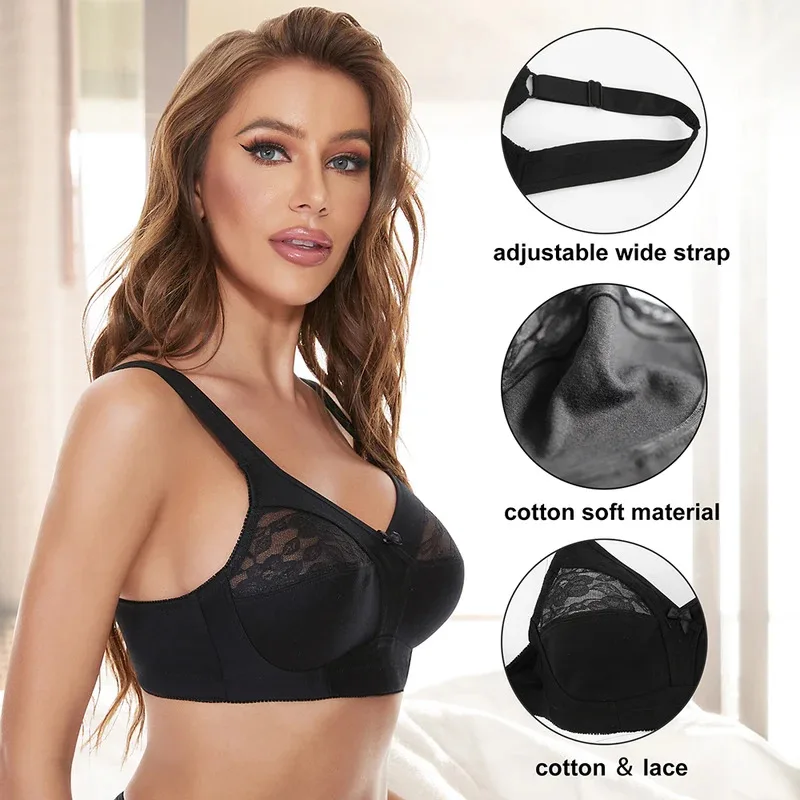 

Бюстгальтер из хлопка без косточек больших размеров, кружевной, с цветочным принтом, с полным покрытием, без подкладок, ультратонкий, мягкий, комфортный, для повседневной поддержки для женщин ih.4