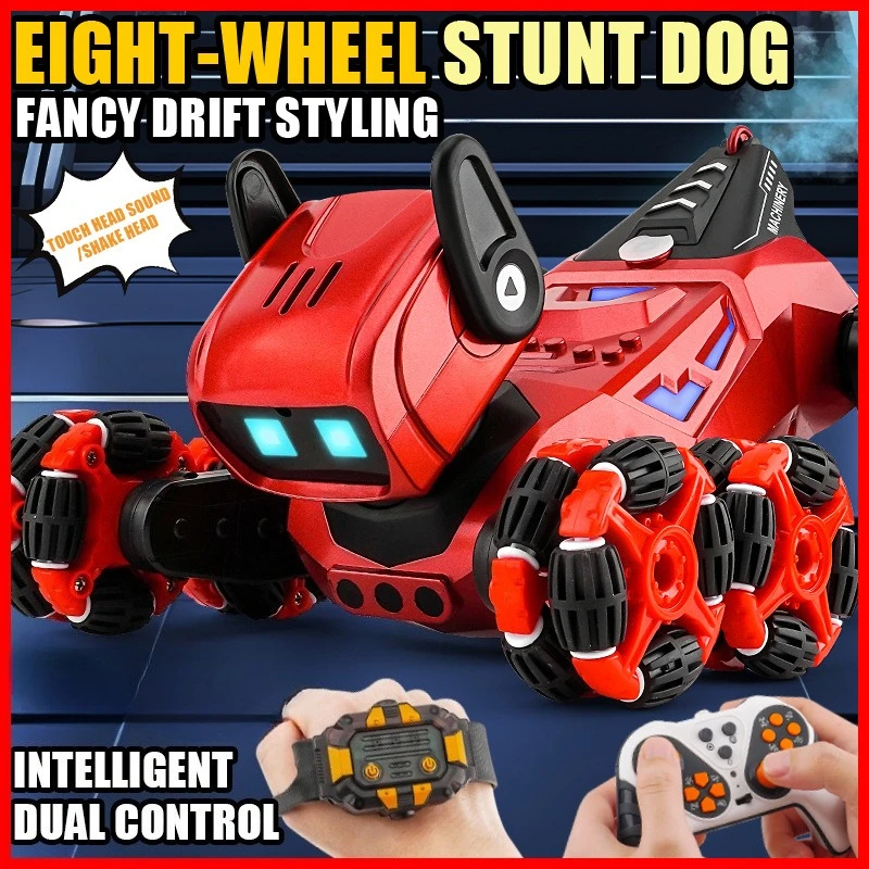 

New Gesture-Sensing Stunt Robotic Dog with Eight-Wheel Stunts, Spray and Head-Shaking Electric Remote Control Car Christmas gift