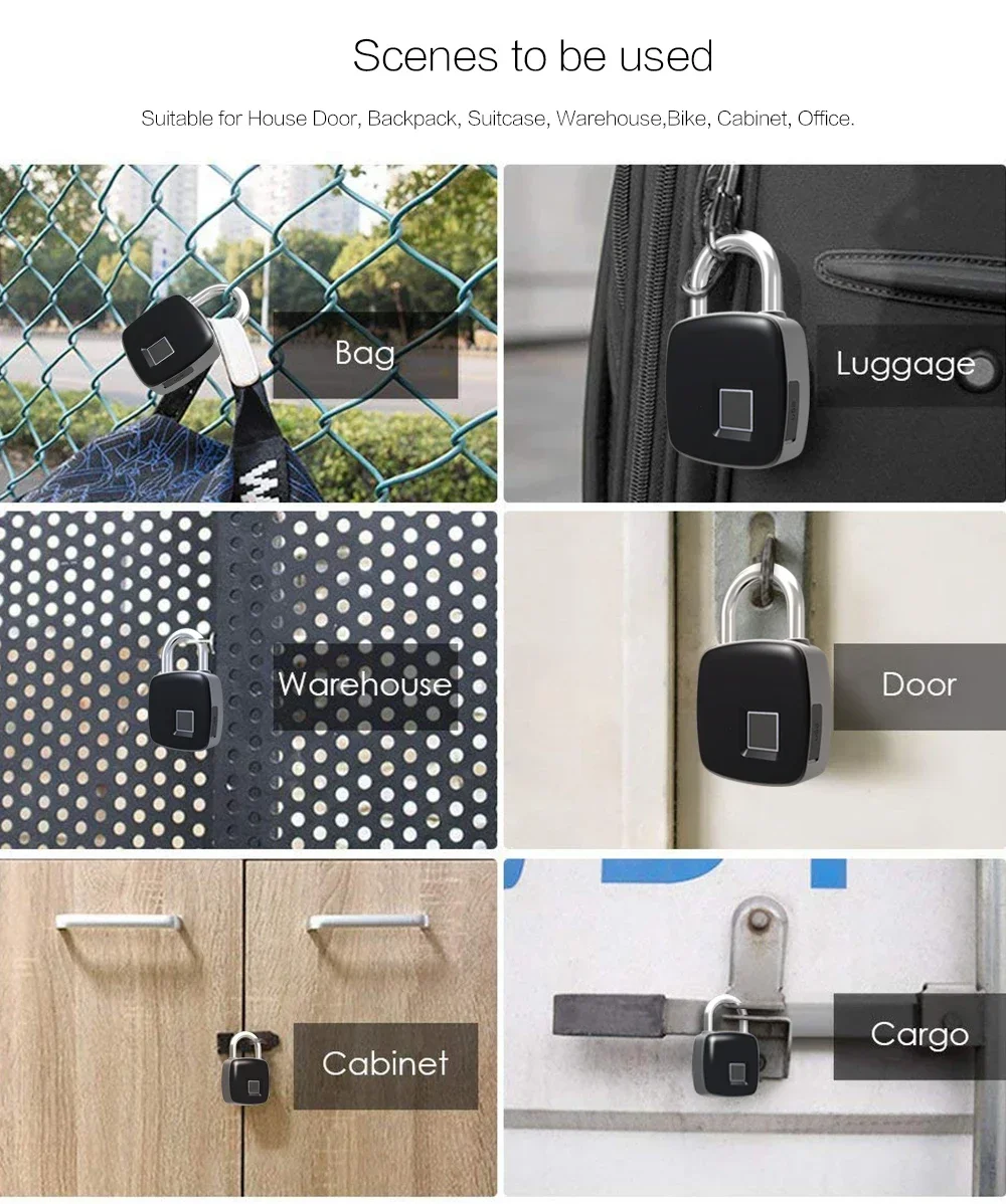 Tuya Fingerprint Padlock Bluetooth Smart Keyless Lock Mini Portable Biometric Padlock with USB Charging For Locker Luggage Gym