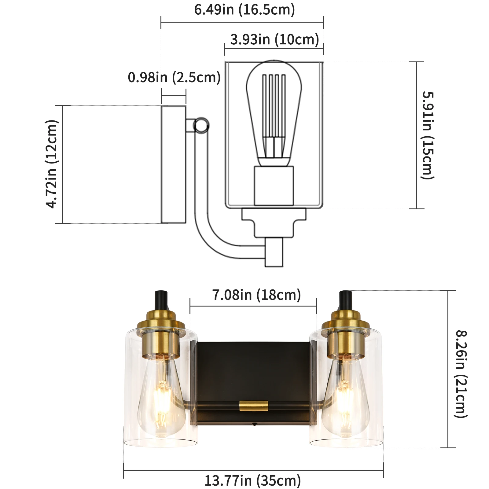 Modern Vanity Light, 2-Light Bathroom Vanity Light Fixture with Glass Shade,Vanity Wall Lighting for Kitchen, Mirror