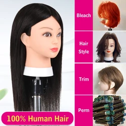 Long Hair Mannequin Head with Human Hair Hairdresser Practice Training Head Cosmetology Manikin Doll Head And Wig Stand Tripod