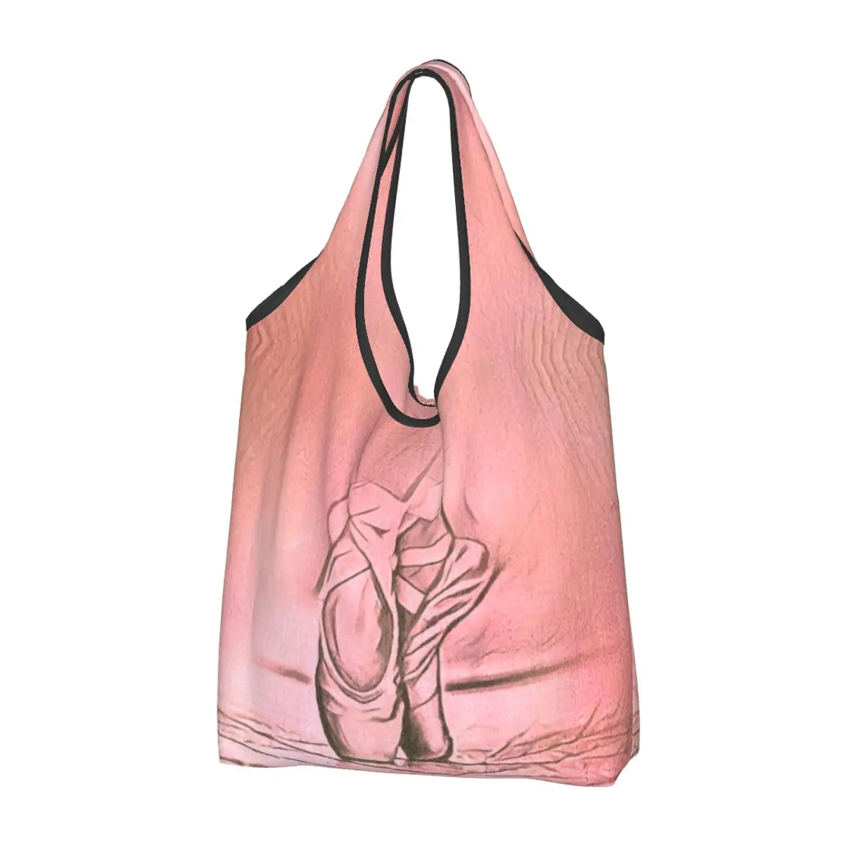 Custom Ballet Shoes Pink Shopping Bag Women Portable Large Capacity Groceries Ballerina Dancer Shopper Tote Bags