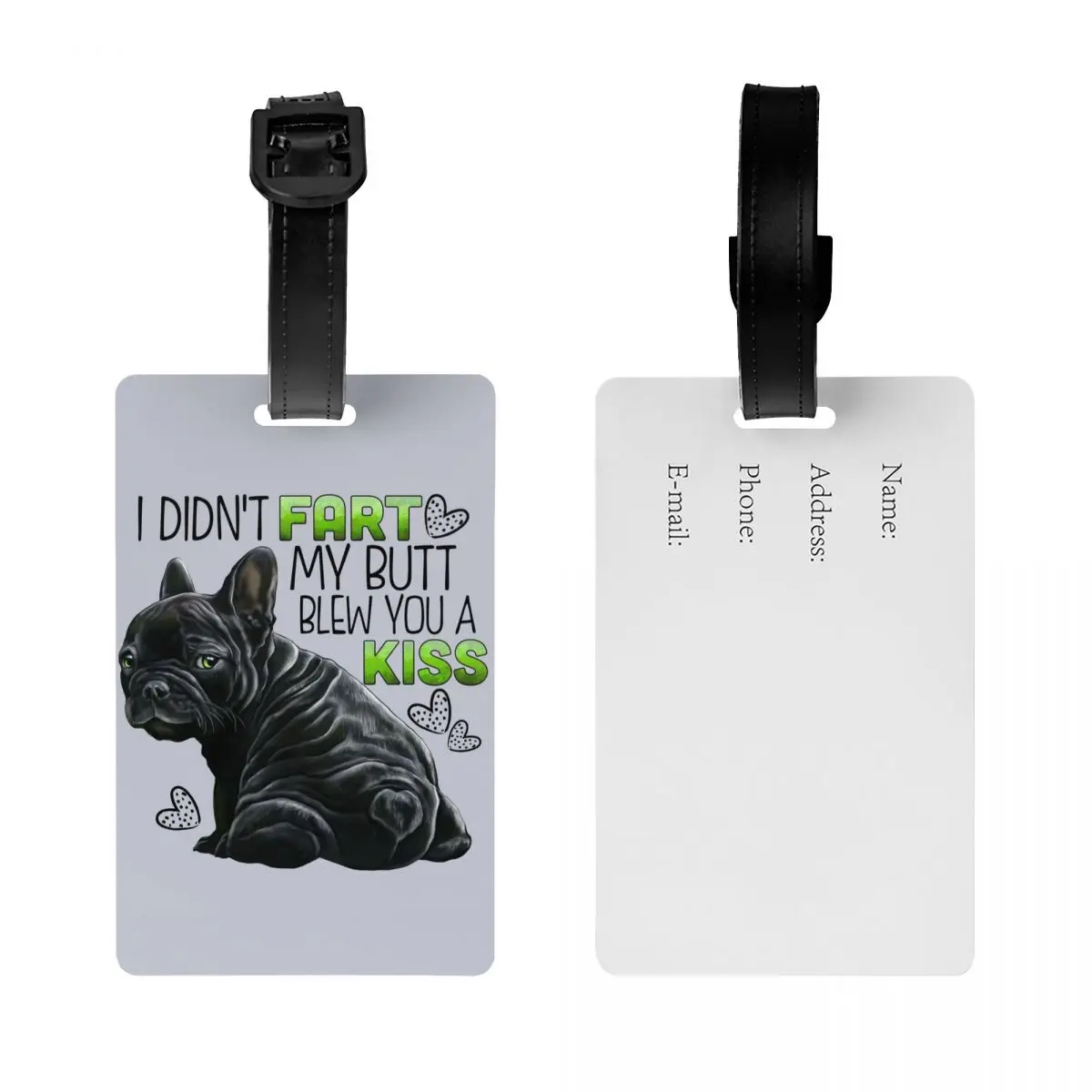 Custom Cute French Bulldog Luggage Tag Custom Funny Frenchie Pet Baggage Tags Privacy Cover ID Label