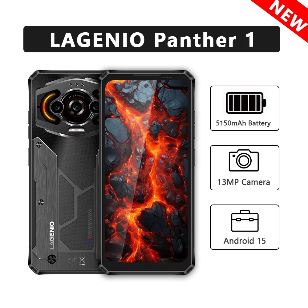 LAGENIO Panther 1 4G هاتف ذكي متين رفيع للغاية 6.7 بوصة HD 4GB + 128 Unisoc T7250 ثماني النواة 13MP 5150mAh أندرويد 15 بصمة NFC