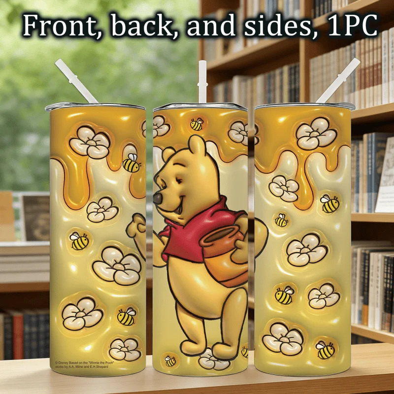 1pc 20oz Winnie the Pooh Holding a Jar of Honey Print Stainless Steel Tumbler Insulated Travel Coffee Mug with Lid & Straw - view 6