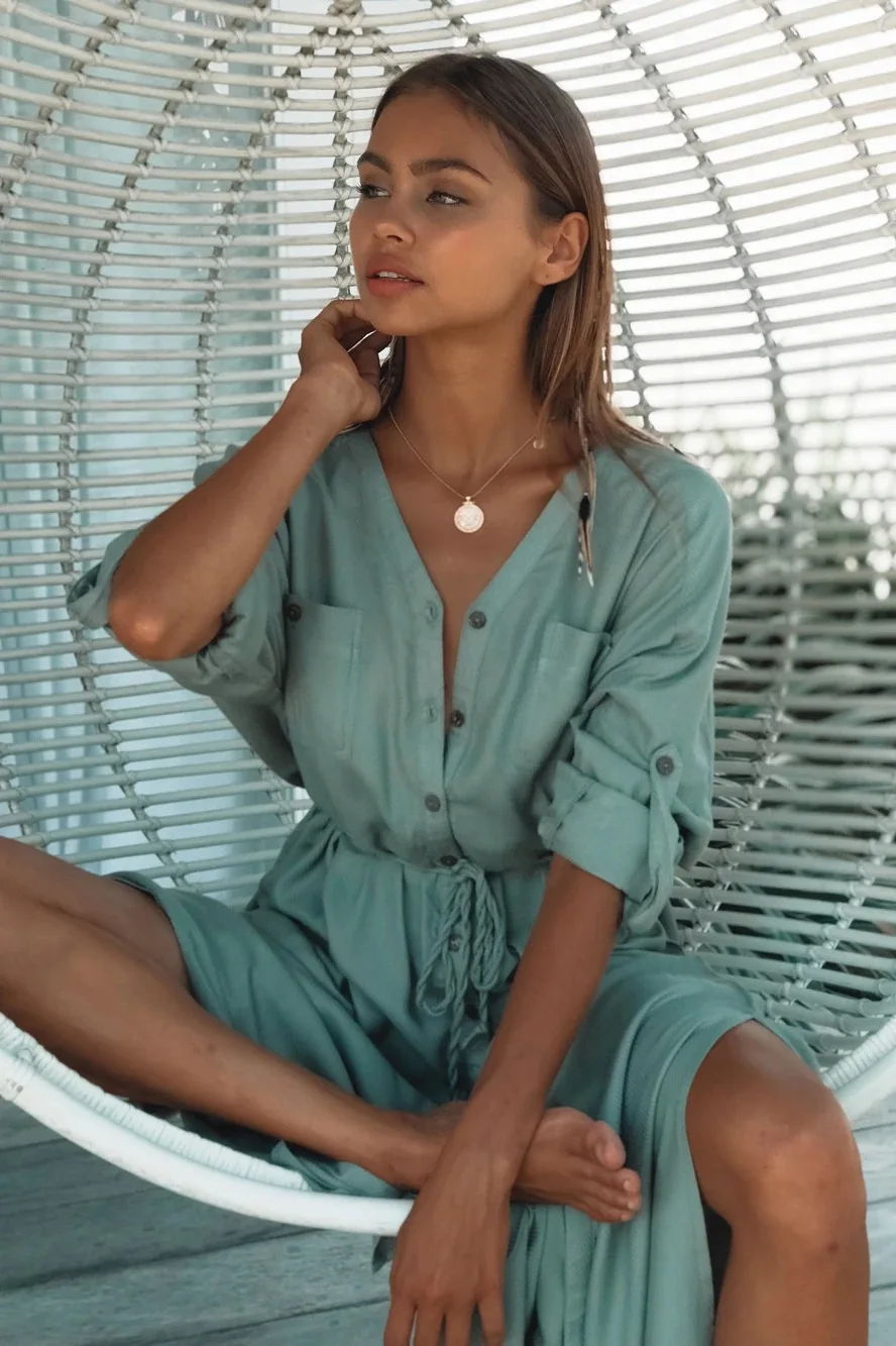 Solid Beach Cover Up Women Self Belted Wrap Kimono Dress Swimsuit 2024 New Robe Summer Over Size Beachwear Factory Supply Monoki