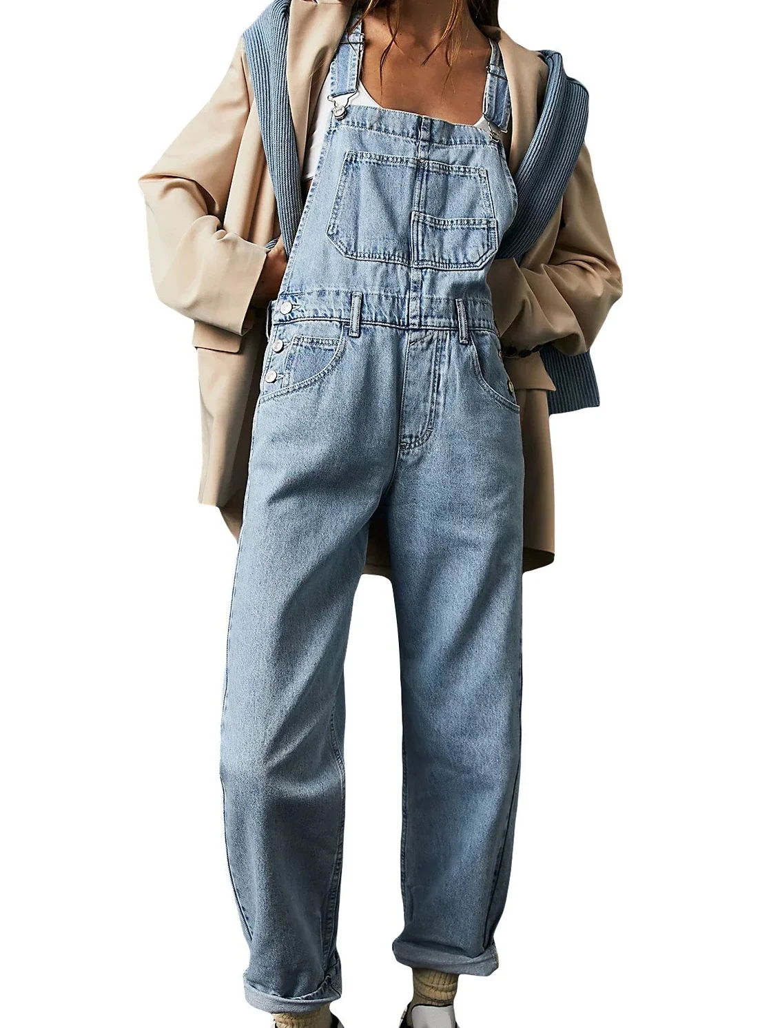 Denimowe fartuchy kombinezon pajacyki damskie z niebieskim paskiem z wycięciami E-girl spodnie w stylu Casual, biurowy Hot Y2k Jeans długie spodnie Streetwear