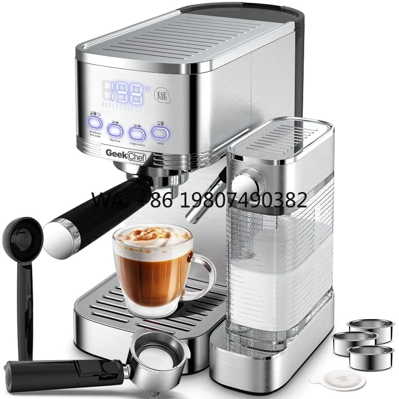 Stainless Steel Compact Espresso Machine, Semi-Automatic Design with Milk Foam, Premium Home Coffee Brewing Appliance