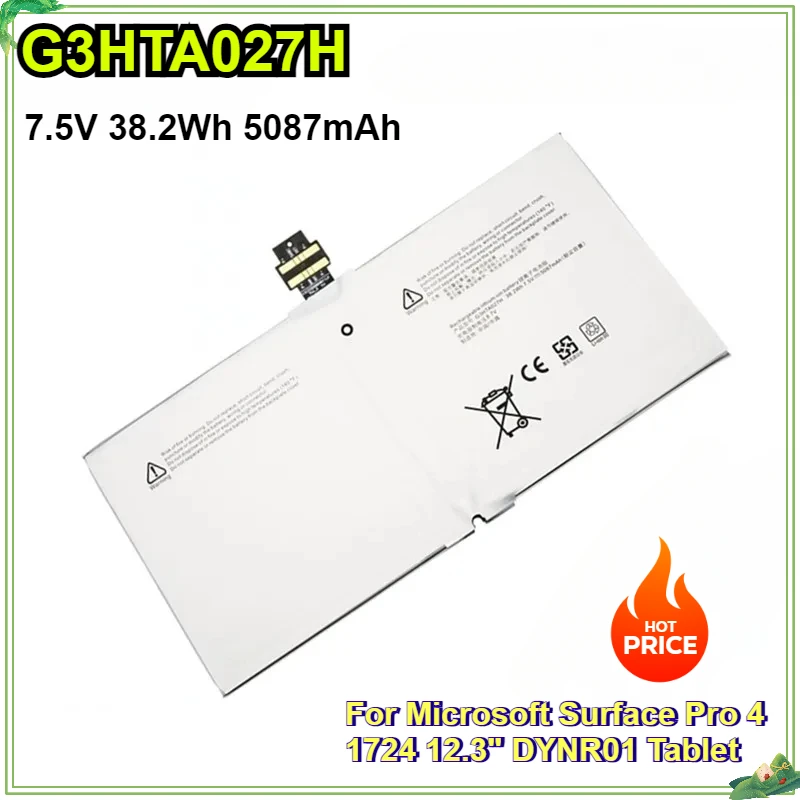 

G3HTA027H 7.5V 38.2Wh/5087mAh Laptop Battery for Microsoft Surface Pro 4 1724 12.3" DYNR01 Tablet