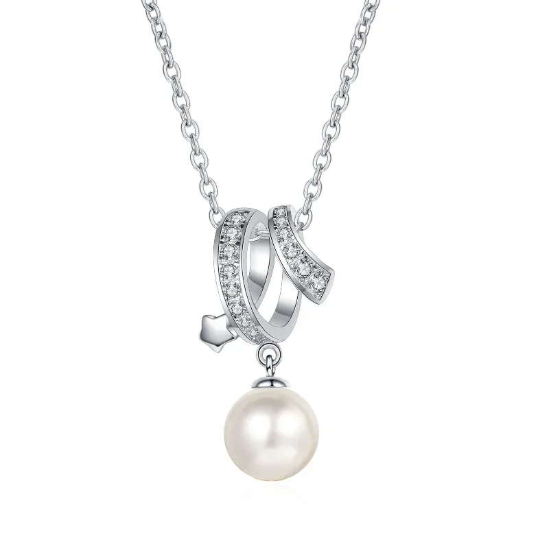 S925 Sterling Silver Clavicle Chain for Women Cross Design 8mm Flawless Pearl Moissaniter Women