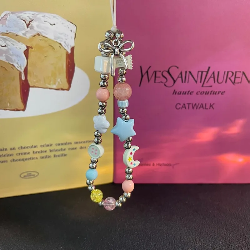 

Корейский милый ремешок для телефона с бисером, чехол для телефона, CCD-камера, цепочка для Airpods, эстетический ручной браслет с защитой от потерь, аксессуары