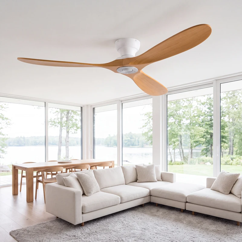 42/52/60 Inch Low Floor Ceiling Fan 3 Wooden Blade DC Motor Electric Fans with Remote Control for Coffee Shop Home Hotel Office