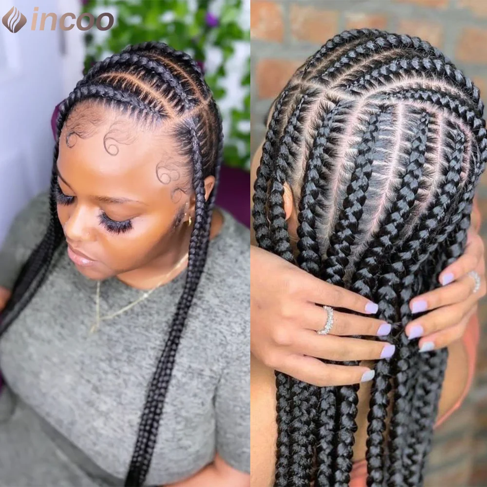 

36-дюймовые парики Fulani Box для чернокожих женщин Jumbo Cornrow Box Braids Wig Синтетические парики без узлов на шнуровке Новая прическа