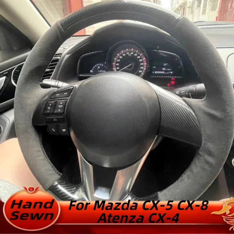 

Hand-Sewn Genuine Leather Car Steering Wheel Cover For Mazda CX-5 CX-8 Atenza CX-4 Car Interior Accessories