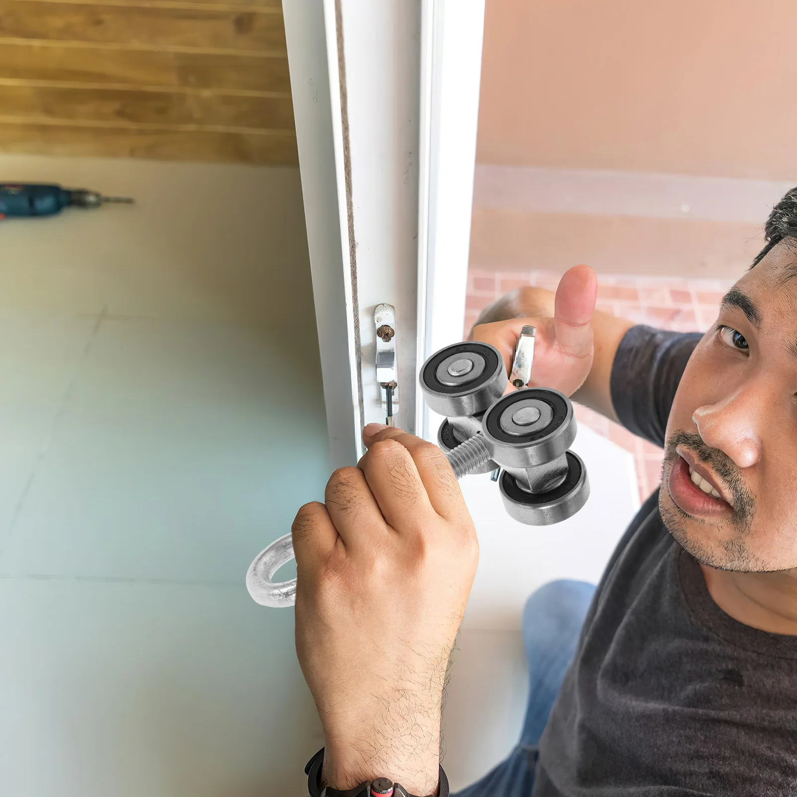 

2 Sets Sliding Door Hanging Rail Slide Assembly Wheels Rollers Accessories Track System Installation 4 Silent Trolley Silver