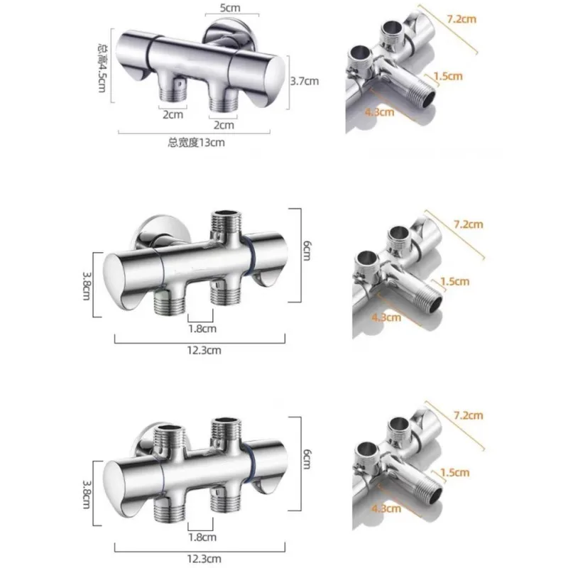 Válvula de ángulo de salida uno en tres, válvula de distribución de agua de inodoro Dual, válvula triangular, grifo de lavadora