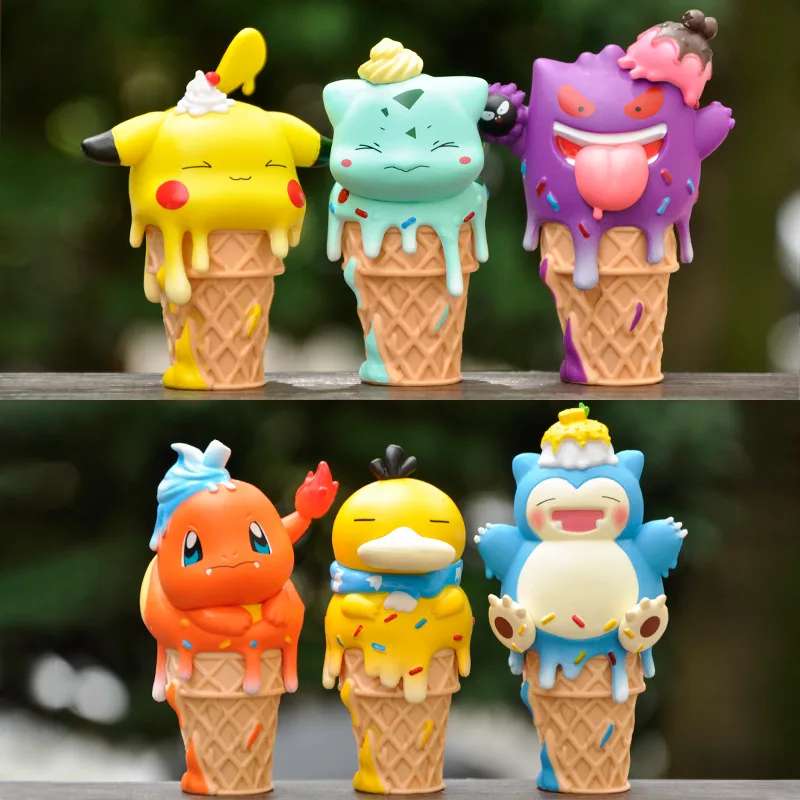 Kreative Pokemon-Eiscreme-Form PVC-Statue, niedliche Anime-Figur, praktische Dekoration für Auto, Schreibtisch, Kuchen, Kunstsammlung, auf Lager