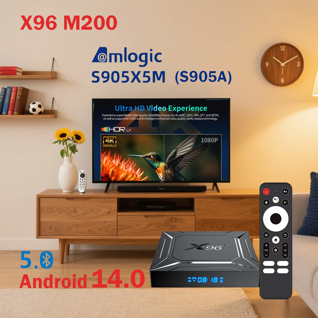 Android 14 X96 M200 Amlogic S905X5M Smart TV BOX Поддержка AV1 4K 2,4G и 5G Dual Wifi 1000M BT 4G 64G Set Top Box Медиаплеер