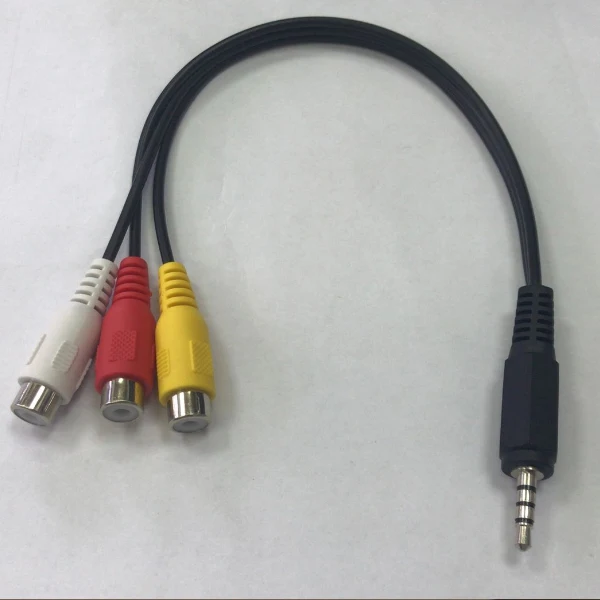 Mini AV Macho para 3RCA Fêmea, M/F Cabo de Áudio Vídeo, Stereo Jack Cabo Adaptador, 2,5 milímetros