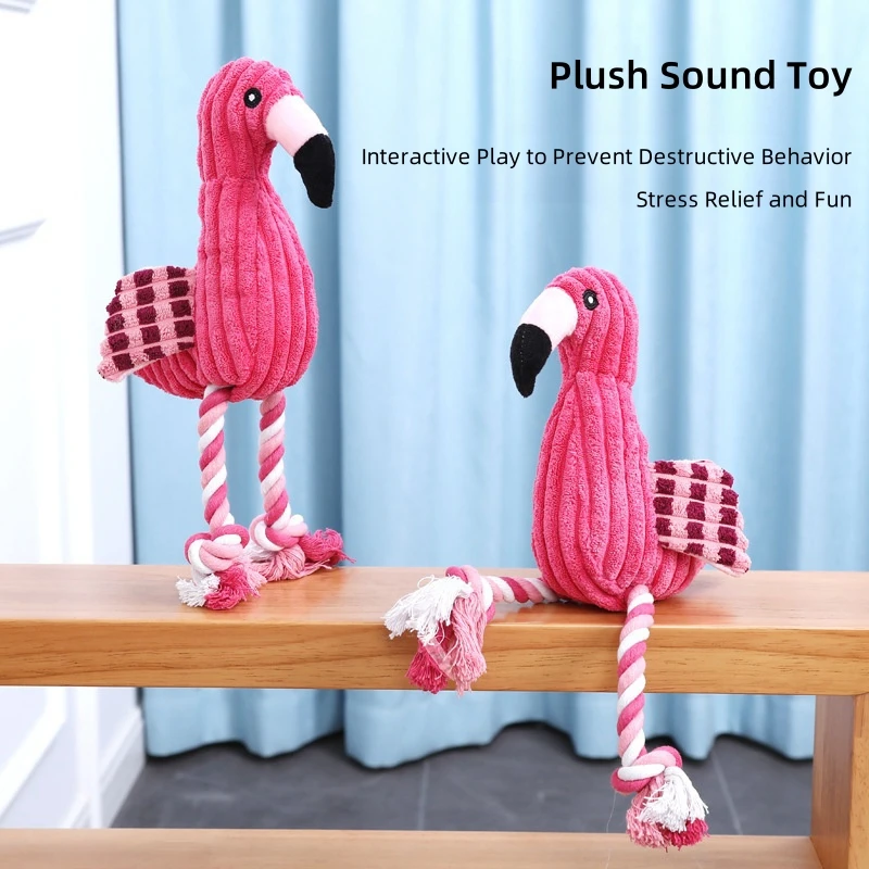 

Pet Toy Plush Sounding Flamingo Dog Self Pleasure Relieve Boredom Molar Corduroy Dog Toy