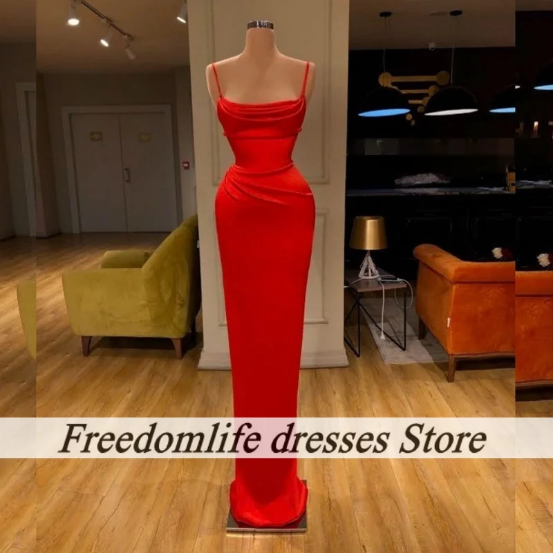 

Красные атласные вечерние платья на тонких бретельках для женщин, длинное платье русалки для выпускного вечера, свадебные платья по индивидуальному заказу, Vestido De Gala 2025