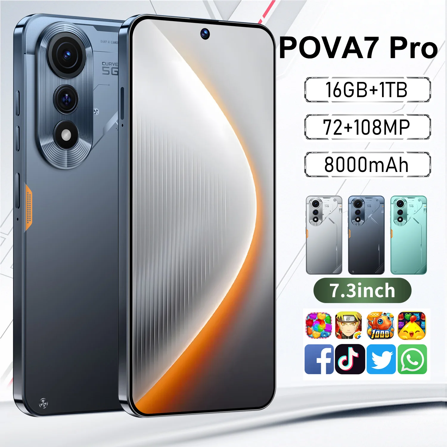 

HOT 2025 New Pova 7 Pro original intelligent 5G dual card dual standby Android 14 system global version 8000mAh battery 22GB 2TB